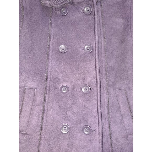 GAP Baby Girl Purple Faux Suede Sherpa Coat Jacket 18-24mo Double Breasted - Picture 7 of 7